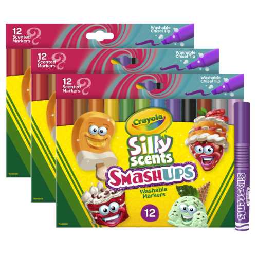 Wedge Tip Silly Scents&trade; Smash Ups Markers, 12 Per Pack, 3 Packs