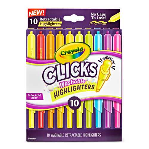 Clicks Retractable Washable Highlighters, 8 Count