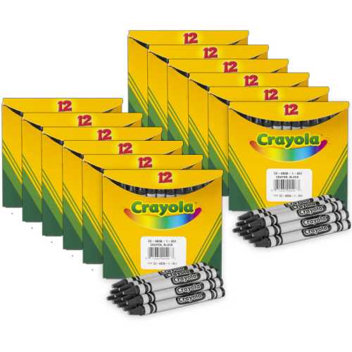 Single Color Bulk Crayons, Regular Size, Black, 12 Per Pack, 12 Packs