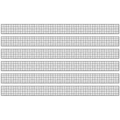 Creatively Inspired Black & White Grid Straight Borders, 36 Feet Per Pack, 6 Packs