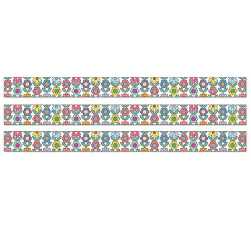 Happily Ever Elementary Retro Remix Flowers Straight Bulletin Board Borders, 36 Feet Per Pack, 3 Packs