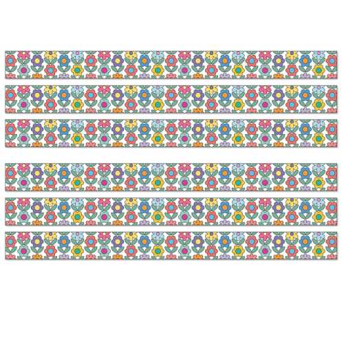 Happily Ever Elementary Retro Remix Flowers Straight Bulletin Board Borders, 36 Feet Per Pack, 6 Packs