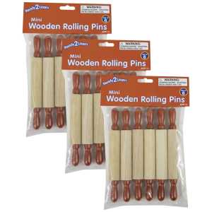Mini Wooden Rolling Pins, 6 Per Set, 3 Sets