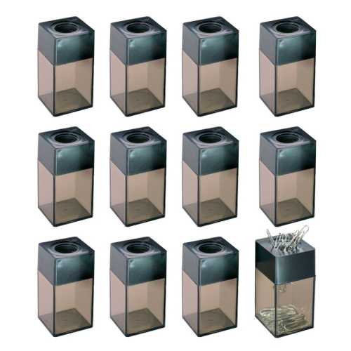 Transparent Paper Clip Dispenser with Magnetic Top, Small, Black/Smoke, Pack of 12