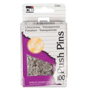 Push Pins, Clear, 100/Pack