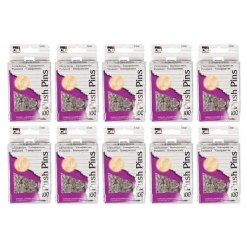 Push Pins, Clear, 100 Per Box, 10 Boxes