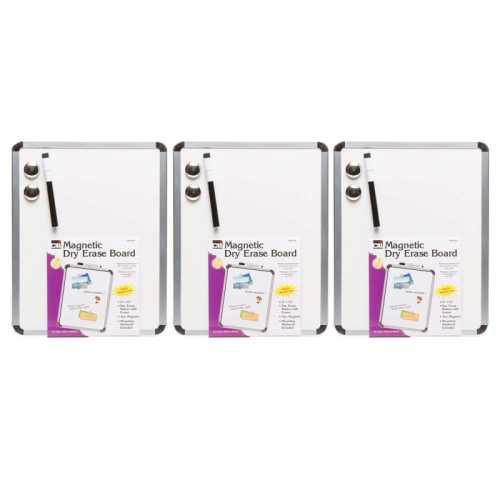 Framed Magnetic Dry Erase Board with Marker & Magnets, Silver Frame, 11