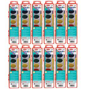 Semi-Moist Watercolor Paint Set, Oval Pan with Brush, 8 Assorted Colors, 12 Sets