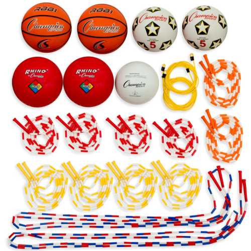 Physical Education Kit with 7 Balls & 14 Jump Ropes, Assorted Colors