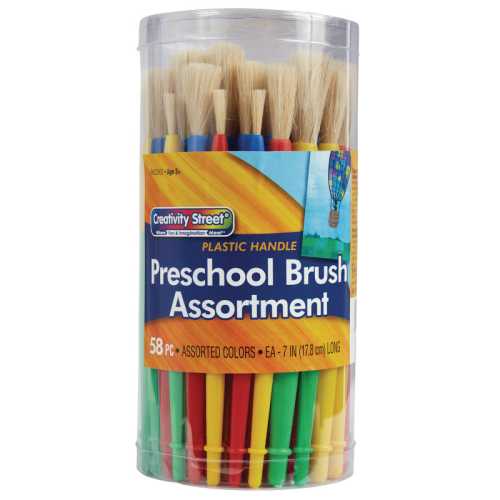 Plastic Handle Brush Classroom Packs, Preschool Brush Assortment, 7