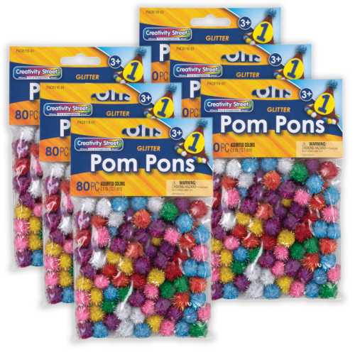 Glitter Pom Pons, Assorted Colors, 1/2