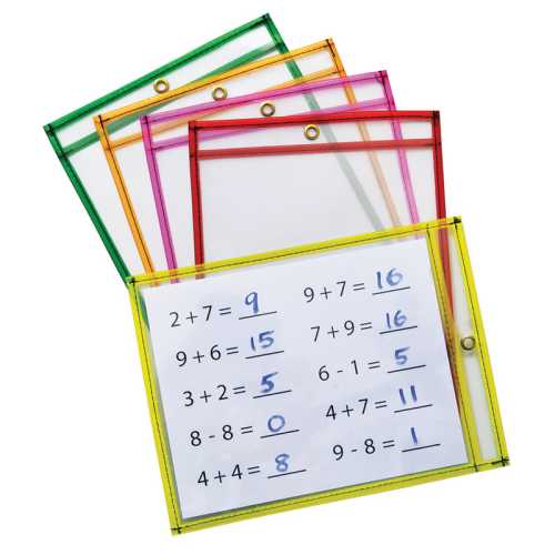 Dry Erase Pockets, 5 Assorted Neon Colors, 9