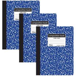 Wide-Ruled Marble Composition Books, 100 Sheets, Blue, 3-Pack
