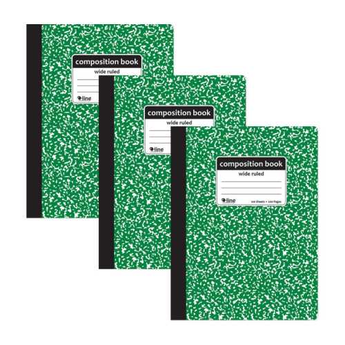 Wide-Ruled Marble Composition Books, 100 Sheets, Green, 3-Pack