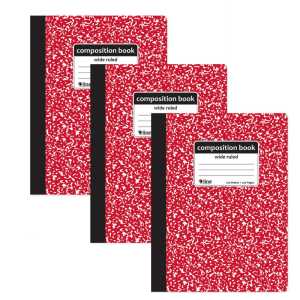 Wide-Ruled Marble Composition Books, 100 Sheets, Red, 3-Pack