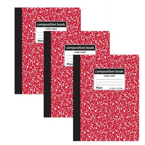 Wide-Ruled Marble Composition Books, 100 Sheets, Red, 3-Pack