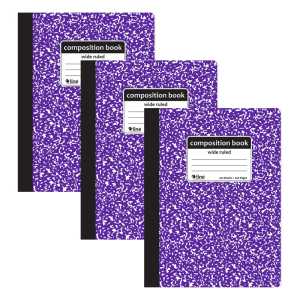Wide-Ruled Marble Composition Books, 100 Sheets, Purple, 3-Pack