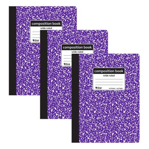 Wide-Ruled Marble Composition Books, 100 Sheets, Purple, 3-Pack
