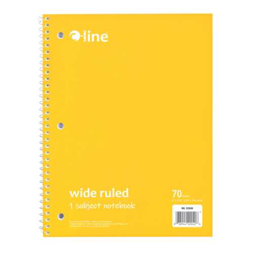 1-Subject Notebook, 70 Page, Wide Ruled, Yellow