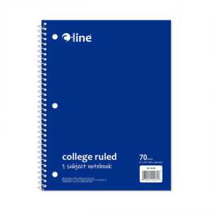 College-Ruled 1-Subject Notebook, 70 Sheets, Blue