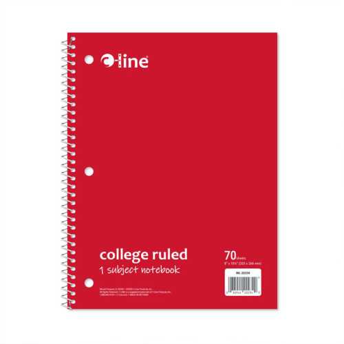 College-Ruled 1-Subject Notebook, 70 Sheets, Red