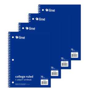 College-Ruled 1-Subject Notebooks, 70 Sheets, Blue, 4-Pack