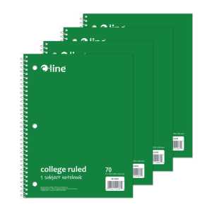 College-Ruled 1-Subject Notebooks, 70 Sheets, Green, 4-Pack