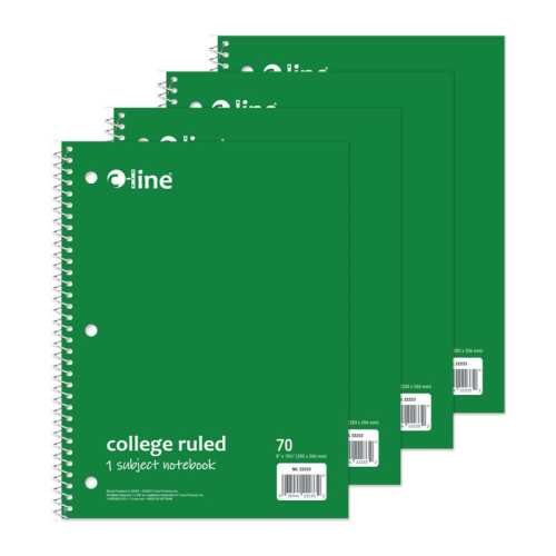 College-Ruled 1-Subject Notebooks, 70 Sheets, Green, 4-Pack