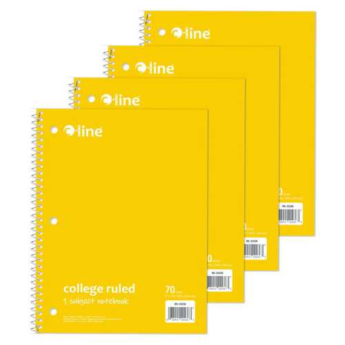 College-Ruled 1-Subject Notebooks, 70 Sheets, Yellow, 4-Pack