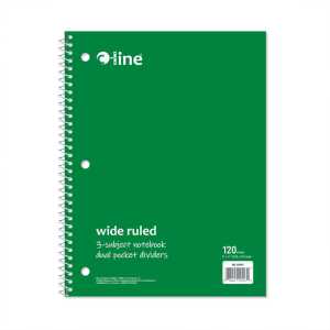 Wide-Ruled 3-Subject Notebook, 120 Sheets, Green