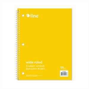 Wide-Ruled 3-Subject Notebook, 120 Sheets, Yellow
