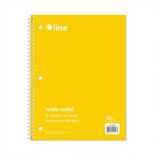 Wide-Ruled 3-Subject Notebook, 120 Sheets, Yellow
