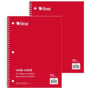 Wide-Ruled 3-Subject Notebooks, 120 Sheets, Red, 2-Pack