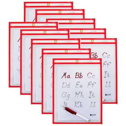 Reusable Dry Erase Pocket - Study Aid, Neon Red, 9