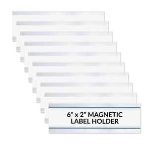 Magnetic Shelf/Bin Label Holders, 6" x 2", 10-Pack