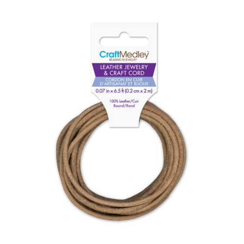 Round Leather Jewelry and Craft Cord, Natural, 2 mm x 2 m
