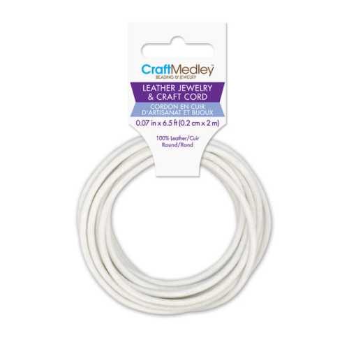 Round Leather Jewelry and Craft Cord, White, 2 mm x 2 m