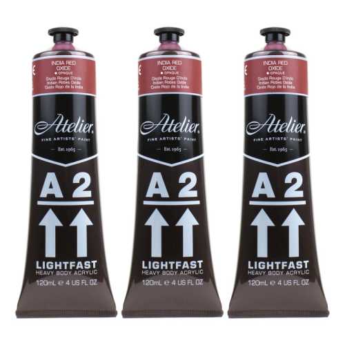 A2 Heavy Body Lightfast Artist Acrylic, 4 oz., India Red Oxide, Pack of 3