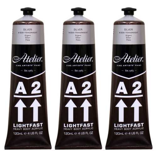 A2 Heavy Body Lightfast Artist Acrylic, 4 oz., Silver, Pack of 3