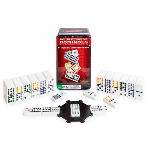 Double 12 Dominoes Set in Tin, 91 Jumbo Dominoes