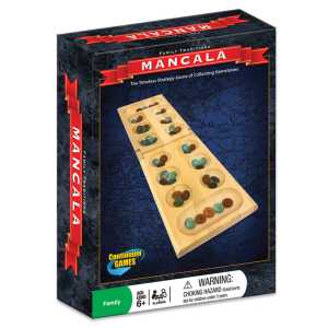 Wooden Mancala Board Game with Glass Stones