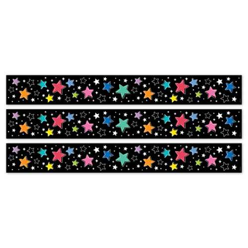 Star Bright Colorful Stars on Black EZ Border, 48 Feet Per Pack, 3 Packs