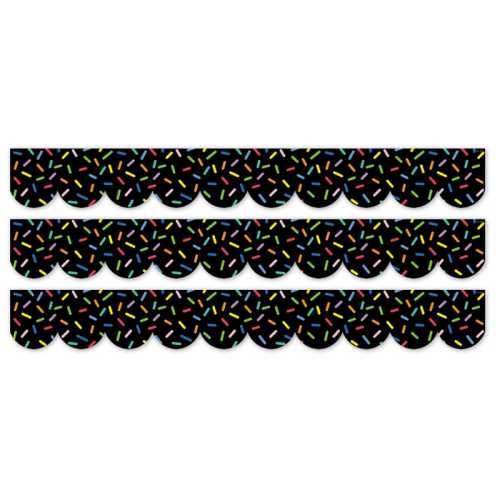 Core Decor Sprinkles on Black EZ Border, Bulletin Board Border, 48 Feet Per Pack, 3 Packs
