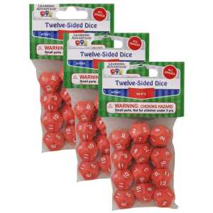 12-Sided Polyhedra Dice, 12 Per Pack, 3 Packs