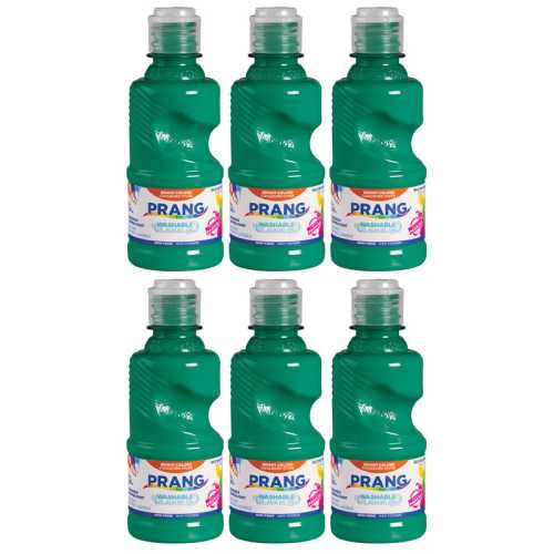 Washable Tempera Paint, 8 oz Bottle, Green, Set of 6
