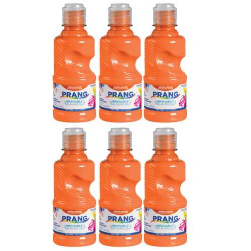 Washable Tempera Paint, 8 oz Bottle, Orange, Set of 6