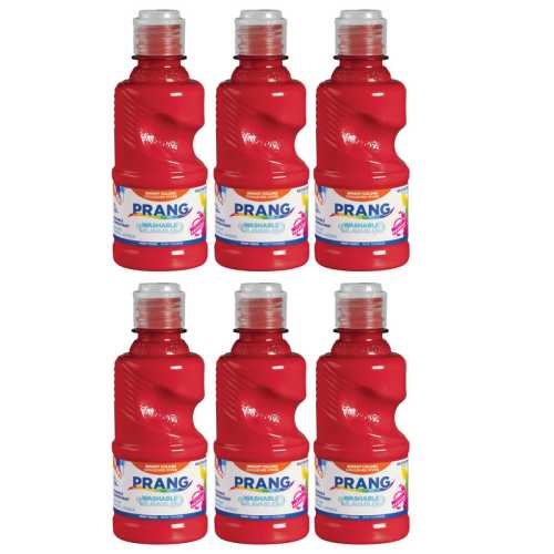 Washable Tempera Paint, 8 oz Bottle, Red, Set of 6