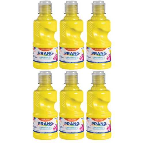 Washable Tempera Paint, 8 oz Bottle, Yellow, Set of 6