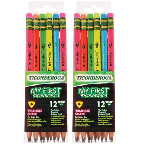 My First&reg; Tri-Write&trade; Wood-Cased Pencils, Neon Assorted, 12 Per Pack, 2 Packs