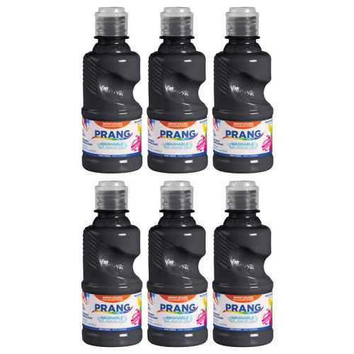 Washable Tempera Paint, 8 oz Bottle, Black, Set of 6
